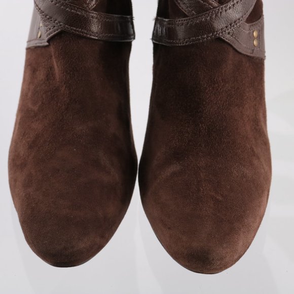 Cole Haan Dress Fashion Bootie Women 8 High Heel Brown Suede Harness Straps Zip - Picture 4 of 14